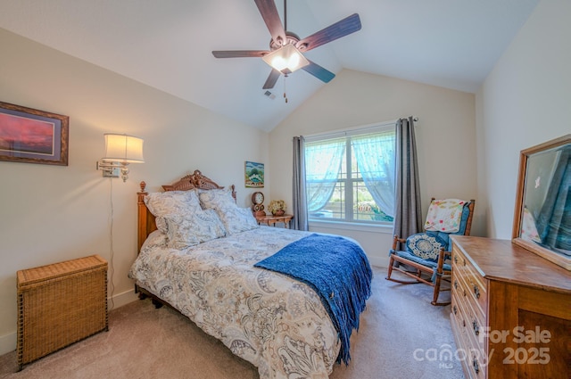 38 Westfield Way, Candler, NC 28715 - bedroom with light colored carpet, lofted ceiling, and a ceiling fan