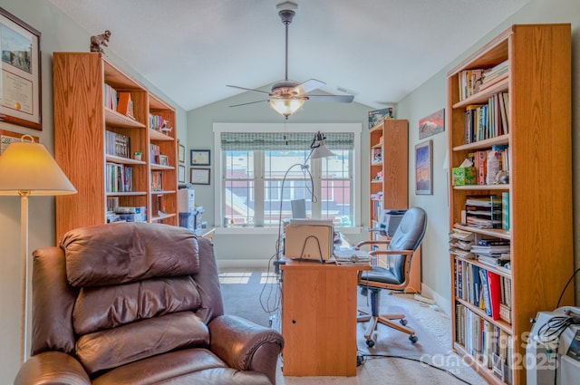 38 Westfield Way, Candler, NC 28715 - home office with carpet, lofted ceiling, and ceiling fan