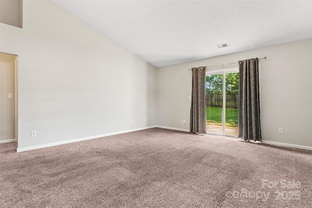 8724 Tweedsmuir Glen Ln, Charlotte, NC 28215 - empty room with carpet, lofted ceiling, and a textured ceiling