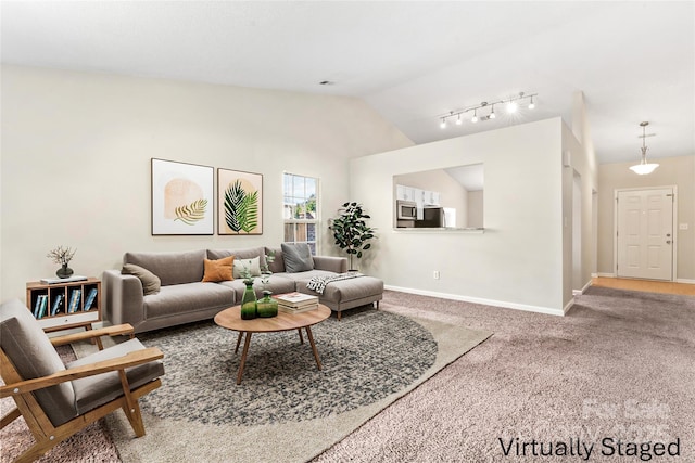 8724 Tweedsmuir Glen Ln, Charlotte, NC 28215 - living room with vaulted ceiling and carpet