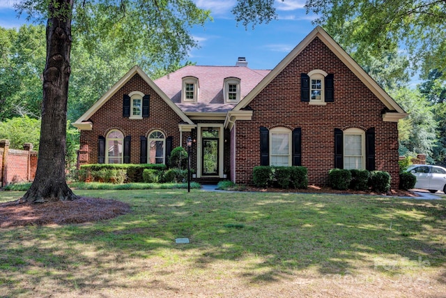 7014 Walton Heath Ln, Charlotte, NC 28277 - view of front of home with brick siding, a front yard, and a chimney