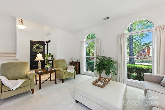 7014 Walton Heath Ln, Charlotte, NC 28277 - living room with light carpet and lofted ceiling