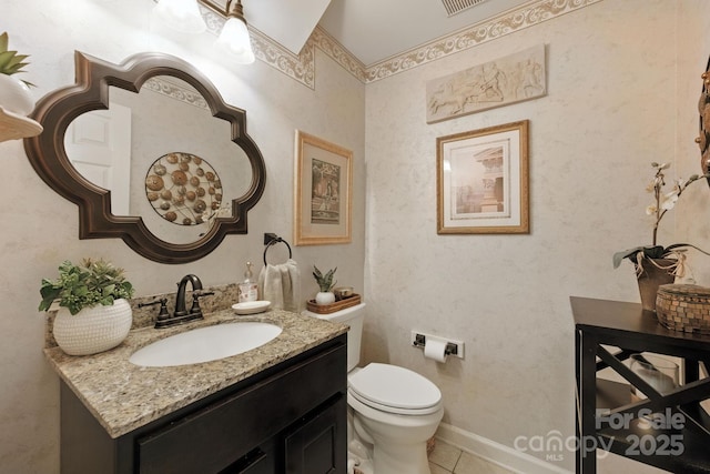 7014 Walton Heath Ln, Charlotte, NC 28277 - half bathroom featuring vanity and tile patterned floors