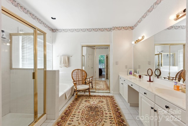 7014 Walton Heath Ln, Charlotte, NC 28277 - ensuite bathroom featuring vanity, a bath, a shower stall, and tile patterned flooring