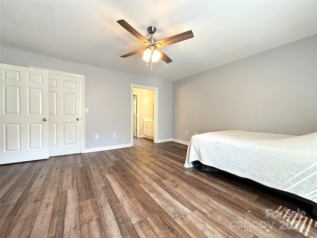 1335 33rd Avenue Dr NE, Hickory, NC 28601 - bedroom with dark wood finished floors, a ceiling fan, and connected bathroom
