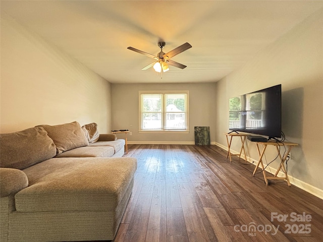 1335 33rd Avenue Dr NE, Hickory, NC 28601 - living room with dark wood-style floors and a ceiling fan