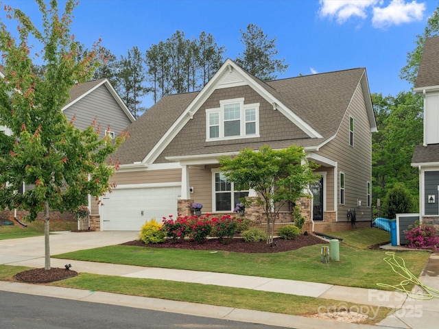 1008 Whipcord Dr, Waxhaw, NC 28173 - craftsman inspired home with concrete driveway, a garage, a shingled roof, and a front lawn