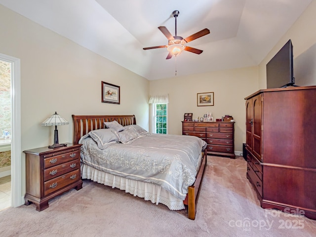 133 Sassafras Hill Dr, Rutherfordton, NC 28139 - bedroom featuring light colored carpet, ceiling fan, and a raised ceiling