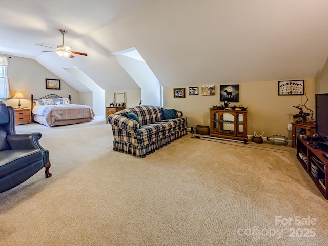 133 Sassafras Hill Dr, Rutherfordton, NC 28139 - bedroom featuring carpet, lofted ceiling, and a ceiling fan