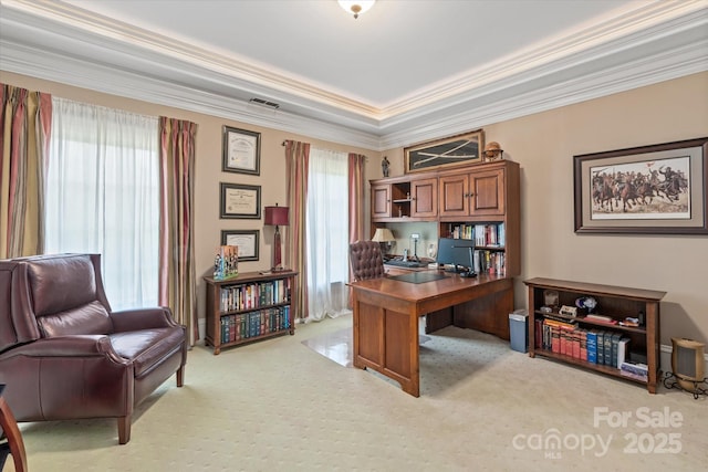 9110 Woodhall Lake Dr, Waxhaw, NC 28173 - carpeted office space with ornamental molding and a raised ceiling