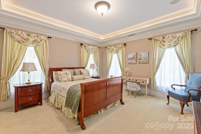 9110 Woodhall Lake Dr, Waxhaw, NC 28173 - bedroom with a tray ceiling, ornamental molding, and carpet floors