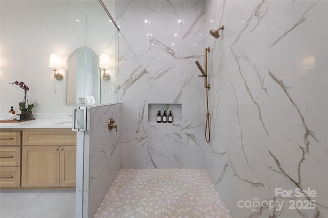 48 Falling Leaves Ln, Hendersonville, NC 28792 - full bath featuring vanity and a marble finish shower