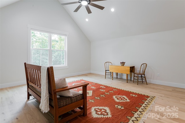 48 Falling Leaves Ln, Hendersonville, NC 28792 - sitting room featuring a ceiling fan, lofted ceiling, wood finished floors, and recessed lighting