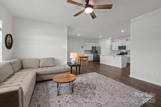 2036 Vanderlyn St, Monroe, NC 28112 - living area featuring ceiling fan, recessed lighting, and dark wood finished floors