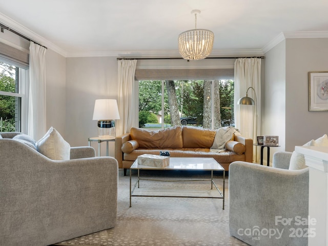 4618 Emory Ln, Charlotte, NC 28211 - living room with crown molding and a chandelier
