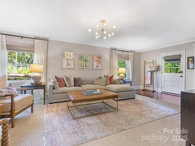4618 Emory Ln, Charlotte, NC 28211 - living area with crown molding and a chandelier