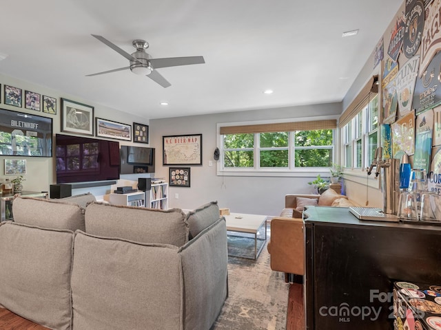 4618 Emory Ln, Charlotte, NC 28211 - living room with a ceiling fan, healthy amount of natural light, wood finished floors, and recessed lighting