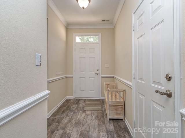 15739 Circlegreen Dr, Charlotte, NC 28273 - doorway to outside with dark wood-style floors and crown molding
