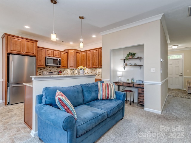 15739 Circlegreen Dr, Charlotte, NC 28273 - living room featuring ornamental molding and recessed lighting