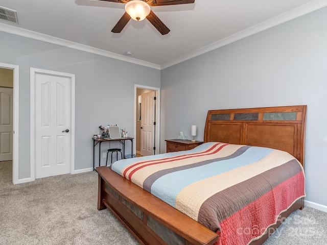 15739 Circlegreen Dr, Charlotte, NC 28273 - bedroom with crown molding, light carpet, and ceiling fan