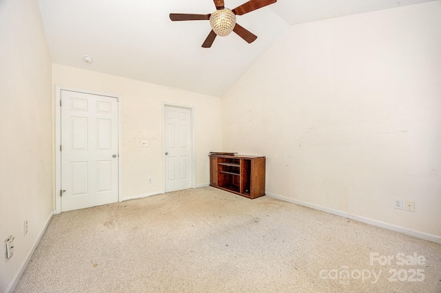 610 Mountain Pl, Albemarle, NC 28001 - unfurnished bedroom featuring carpet, vaulted ceiling, and ceiling fan