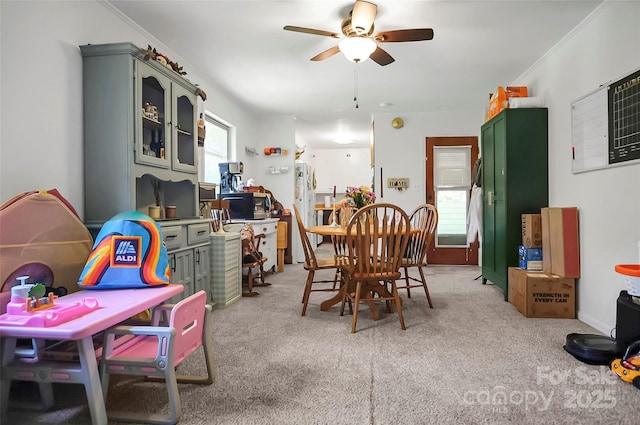 113 N Academy St, Mooresboro, NC 28114 - dining room with a ceiling fan and light carpet