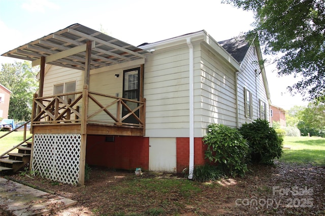 1541 Kings Rd, Shelby, NC 28150 - view of side of property featuring crawl space, a deck, and stairway