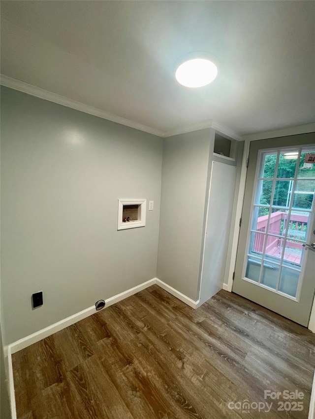 6517 Helens Way, Denver, NC 28037 - laundry room featuring washer hookup, wood finished floors, and crown molding