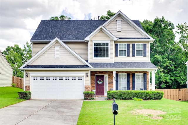 1930 Caprington Dr, Fort Mill, SC 29707 - view of front of house with concrete driveway, covered porch, and roof with shingles
