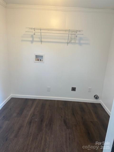 1011 Warren Pl NW, Lenoir, NC 28645 - washroom with dark wood-type flooring, hookup for a washing machine, and ornamental molding
