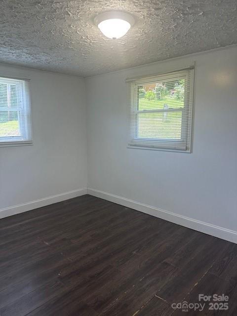 1011 Warren Pl NW, Lenoir, NC 28645 - unfurnished room with dark wood-style floors, plenty of natural light, and a textured ceiling