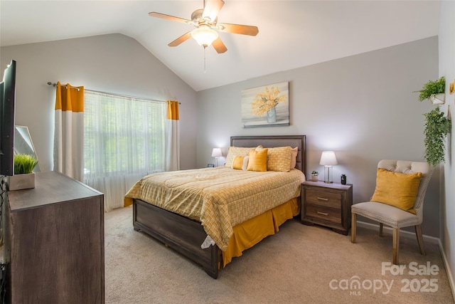 14755 Lions Paw St, Charlotte, NC 28273 - bedroom featuring light colored carpet, vaulted ceiling, and ceiling fan