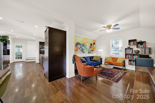 2314 Wolfe St, Charlotte, NC 28205 - living room featuring plenty of natural light, dark wood-style floors, ceiling fan, and recessed lighting