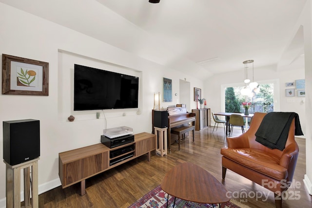 2314 Wolfe St, Charlotte, NC 28205 - living room with dark wood-type flooring and vaulted ceiling