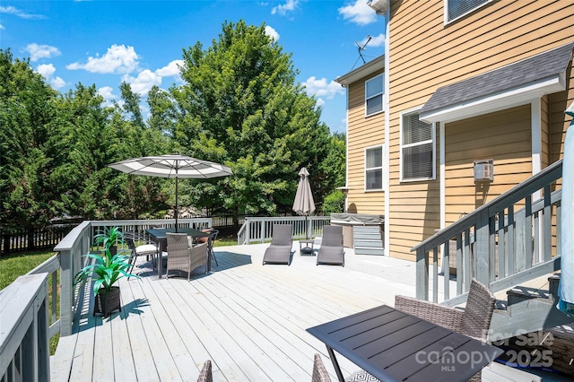 10104 Treetop Ln, Cornelius, NC 28031 - wooden terrace with outdoor dining space