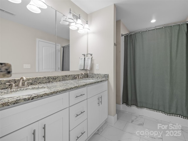 226 Oak Brook Ln Unit 21, Gaffney, SC 29341 - full bath with double vanity, marble look tiles, and shower / bath combination with curtain