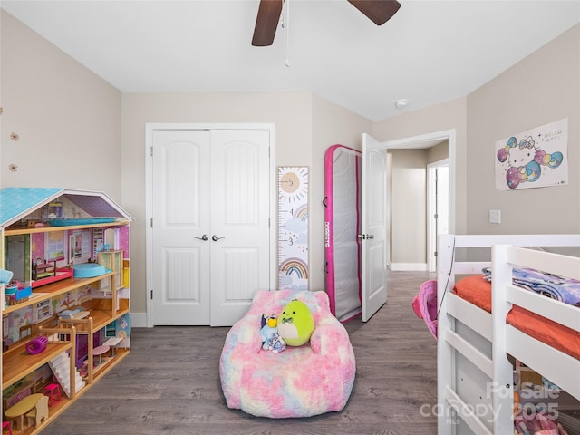 226 Oak Brook Ln Unit 21, Gaffney, SC 29341 - bedroom with a closet, wood finished floors, and ceiling fan