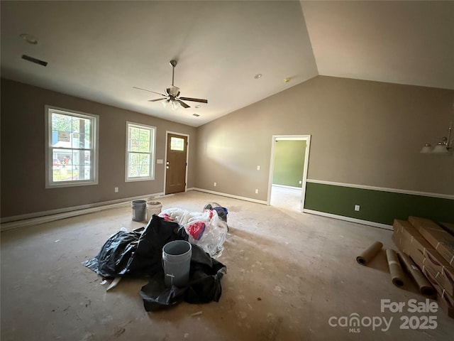 105 Elk Creek Ln, Hudson, NC 28638 - unfurnished living room with lofted ceiling and ceiling fan