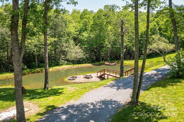 28 Upper Ridge Rd, Black Mountain, NC 28711 - surrounding community featuring a fire pit, a water view, and a yard