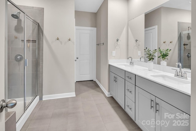3313 Plum Dr, Monroe, NC 28110 - full bathroom featuring double vanity and a stall shower