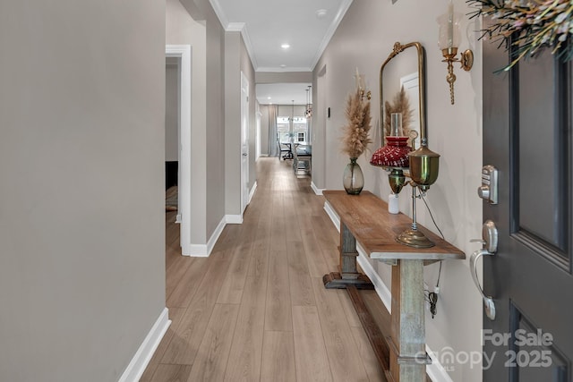3313 Plum Dr, Monroe, NC 28110 - corridor featuring crown molding, light wood-type flooring, and recessed lighting