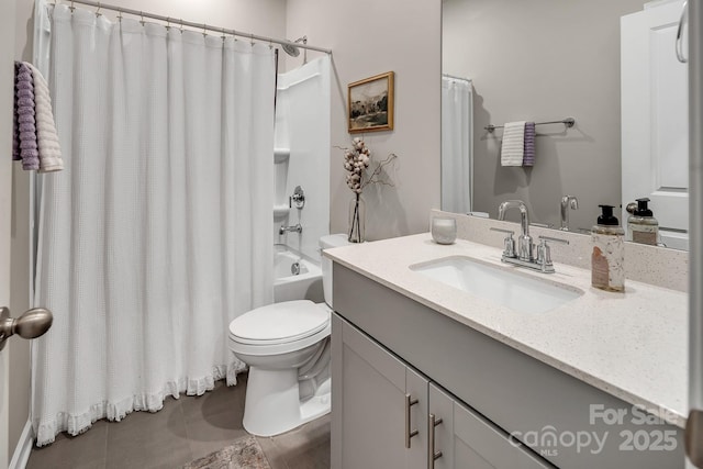 3313 Plum Dr, Monroe, NC 28110 - full bath featuring vanity, shower / bath combination with curtain, and tile patterned floors