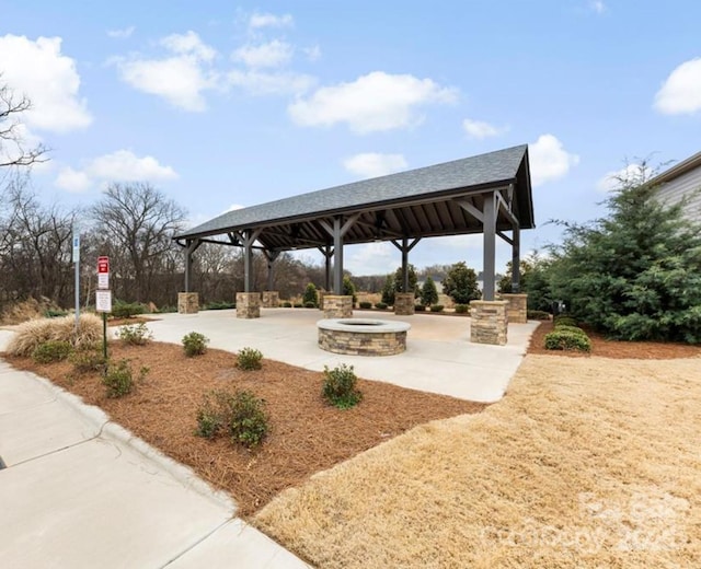3313 Plum Dr, Monroe, NC 28110 - view of community with a gazebo, a fire pit, and a patio