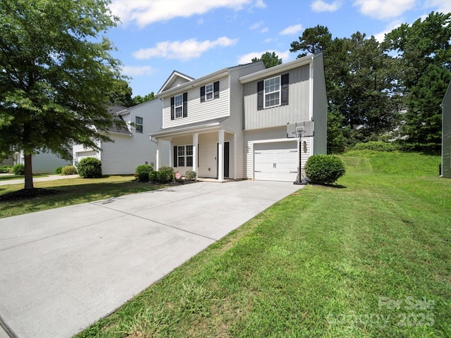 8516 Paw Valley Ln, Charlotte, NC 28214 - traditional-style house with concrete driveway, a front yard, a garage, and covered porch