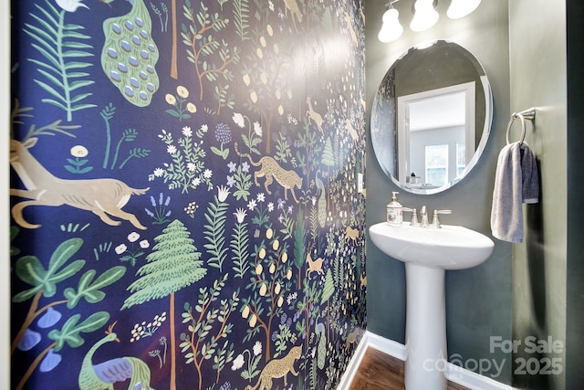 2203 Whitford Ln, Charlotte, NC 28210 - bathroom with baseboards and wood finished floors