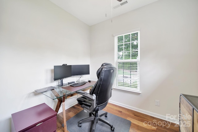 2203 Whitford Ln, Charlotte, NC 28210 - office with wood finished floors and ceiling fan