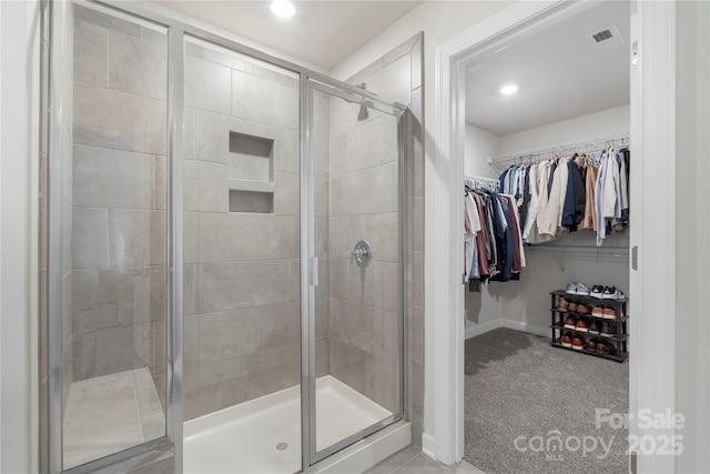 135 Orson Oaks Ln, Pineville, NC 28134 - full bath with a stall shower, a spacious closet, and recessed lighting
