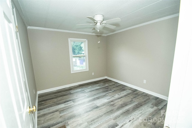 34107 Watson Rd, Albemarle, NC 28001 - empty room with ceiling fan, ornamental molding, and dark wood-style flooring