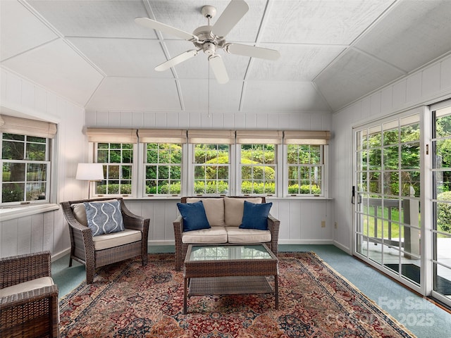 189 Cove Loop Rd, Hendersonville, NC 28739 - sunroom / solarium with lofted ceiling, plenty of natural light, carpet floors, and wood walls