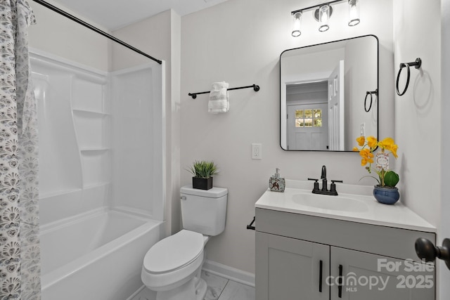 7219 Spring Morning Ln, Charlotte, NC 28227 - bathroom featuring vanity, shower / bath combination with curtain, and marble look tiles
